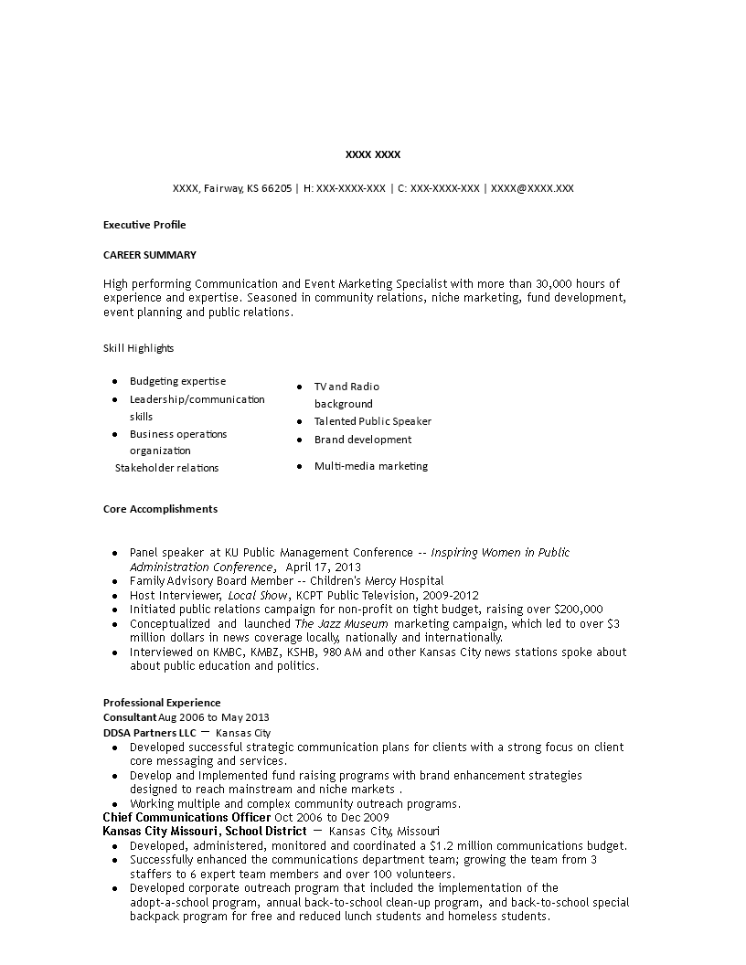 marketing events specialist resume template