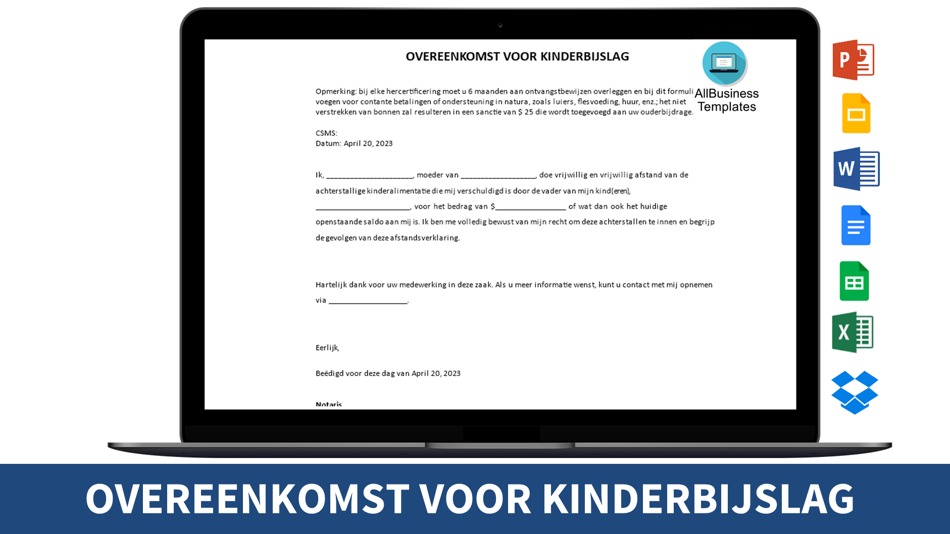 onderlinge kinderalimentatie overeenkomst plantilla imagen principal