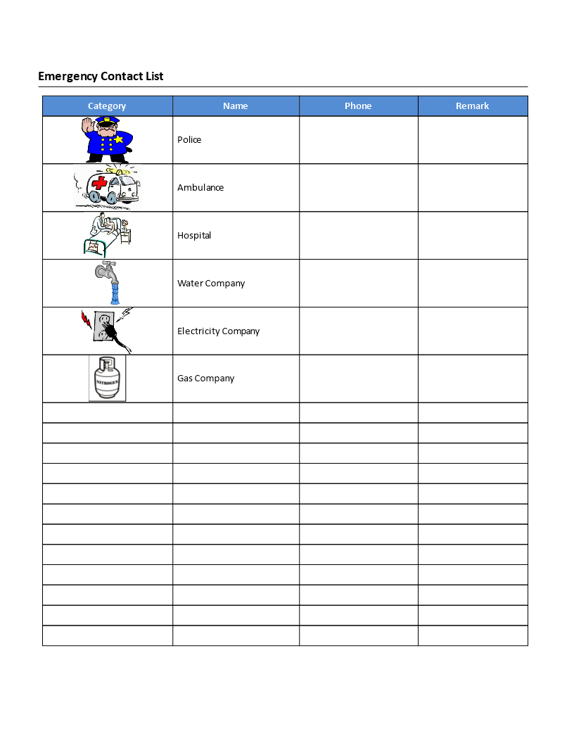 emergency contact list modèles