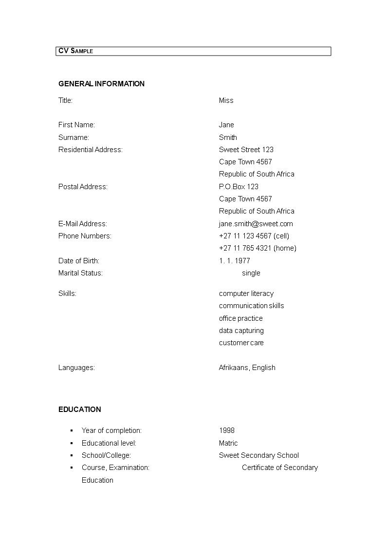 Simple Resume Format Word Templates At