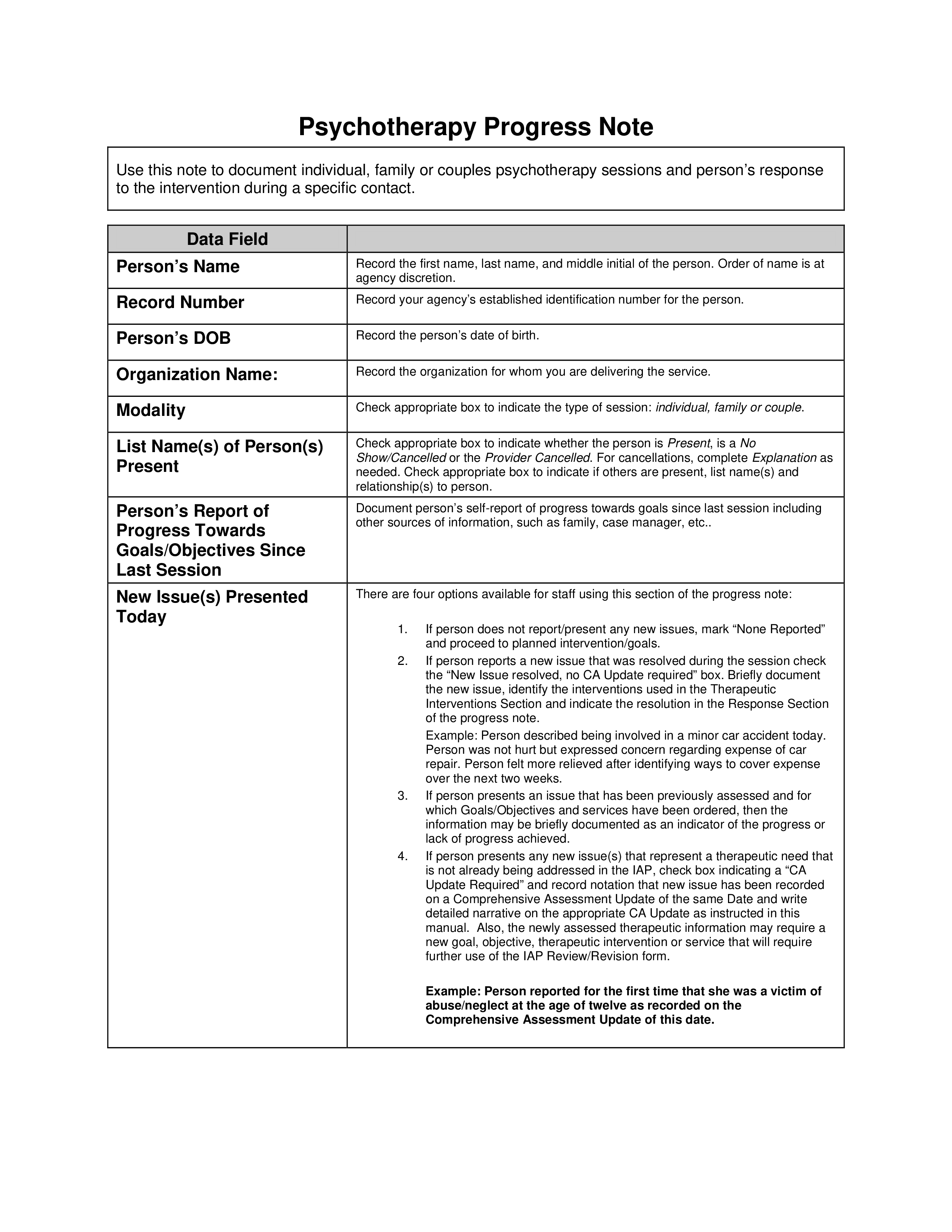 psychotherapy tracking form voorbeeld afbeelding 