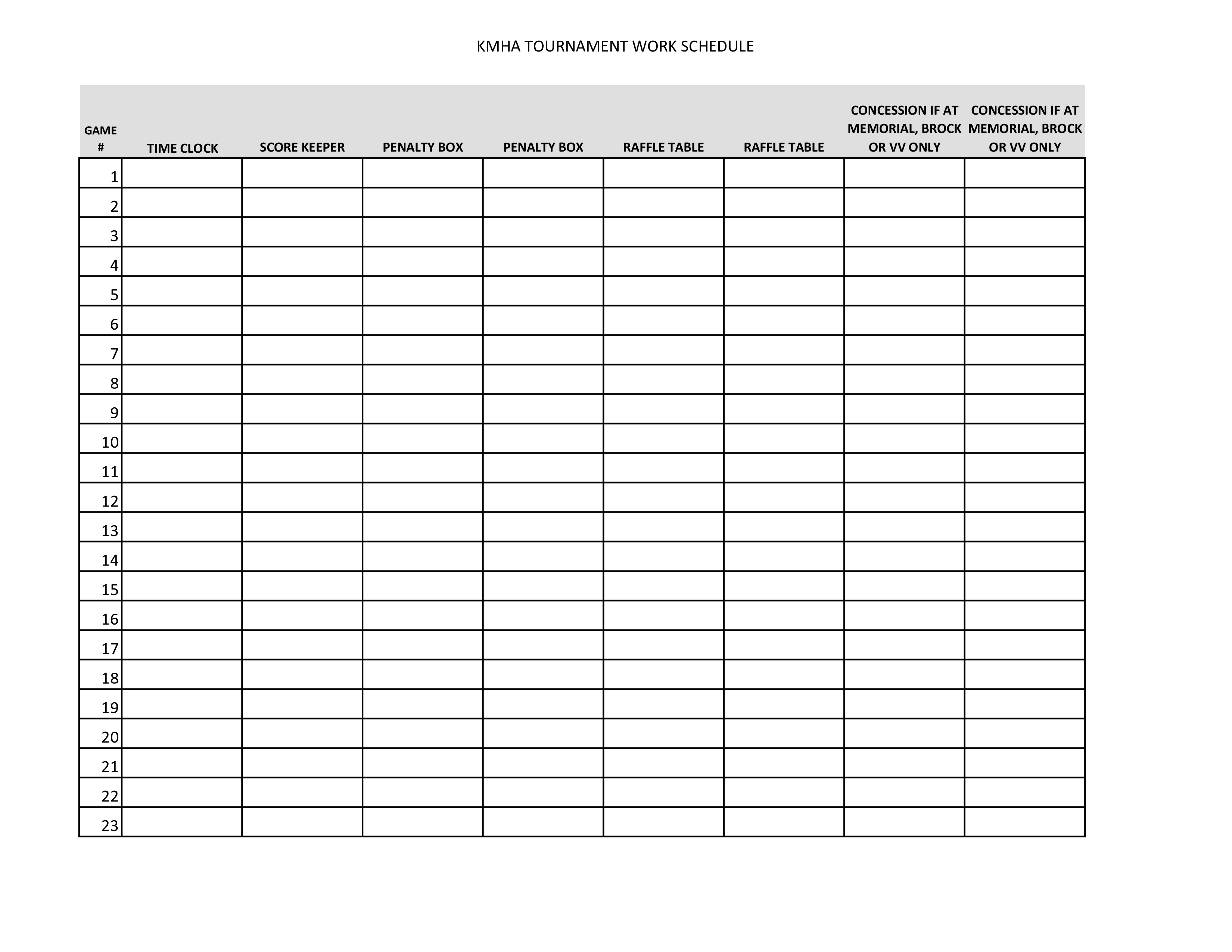 tournament work template