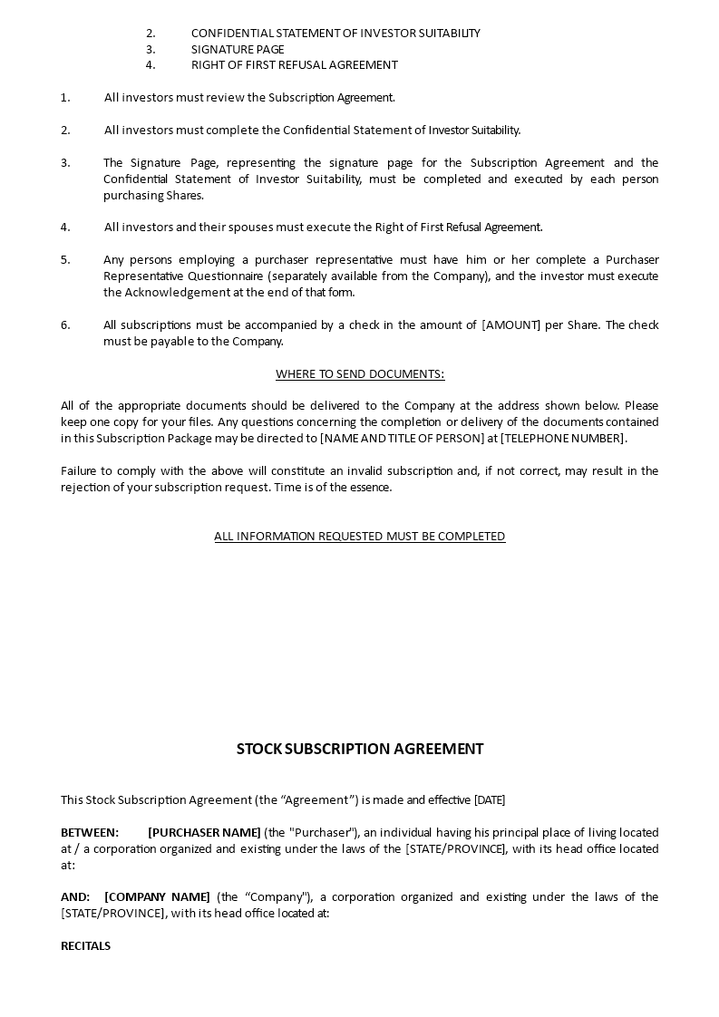 share subscription agreement sample