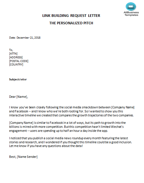 link building letter the personalized pitch modèles