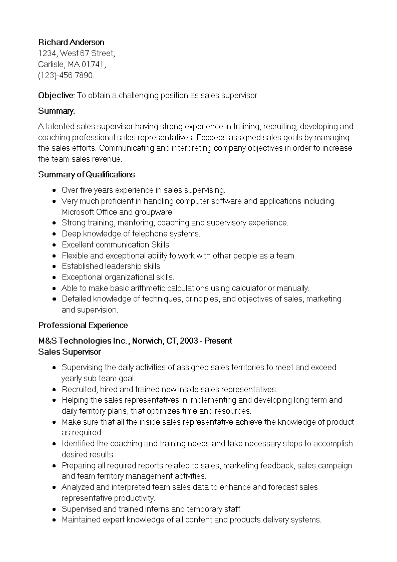 Retail Sales Supervisor Resume example main image