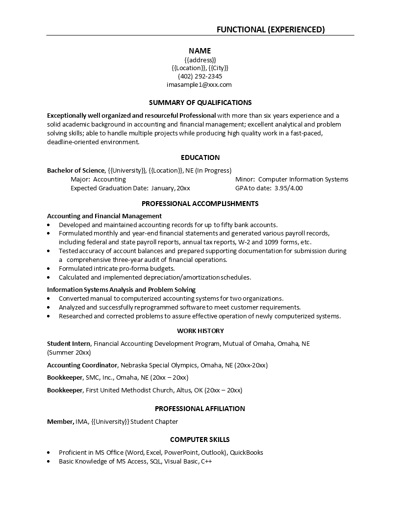 financial management resume modèles