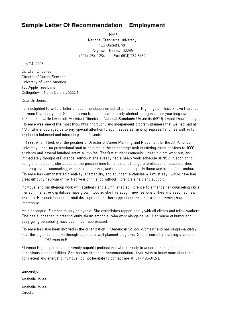 letter of recommendation for director position template