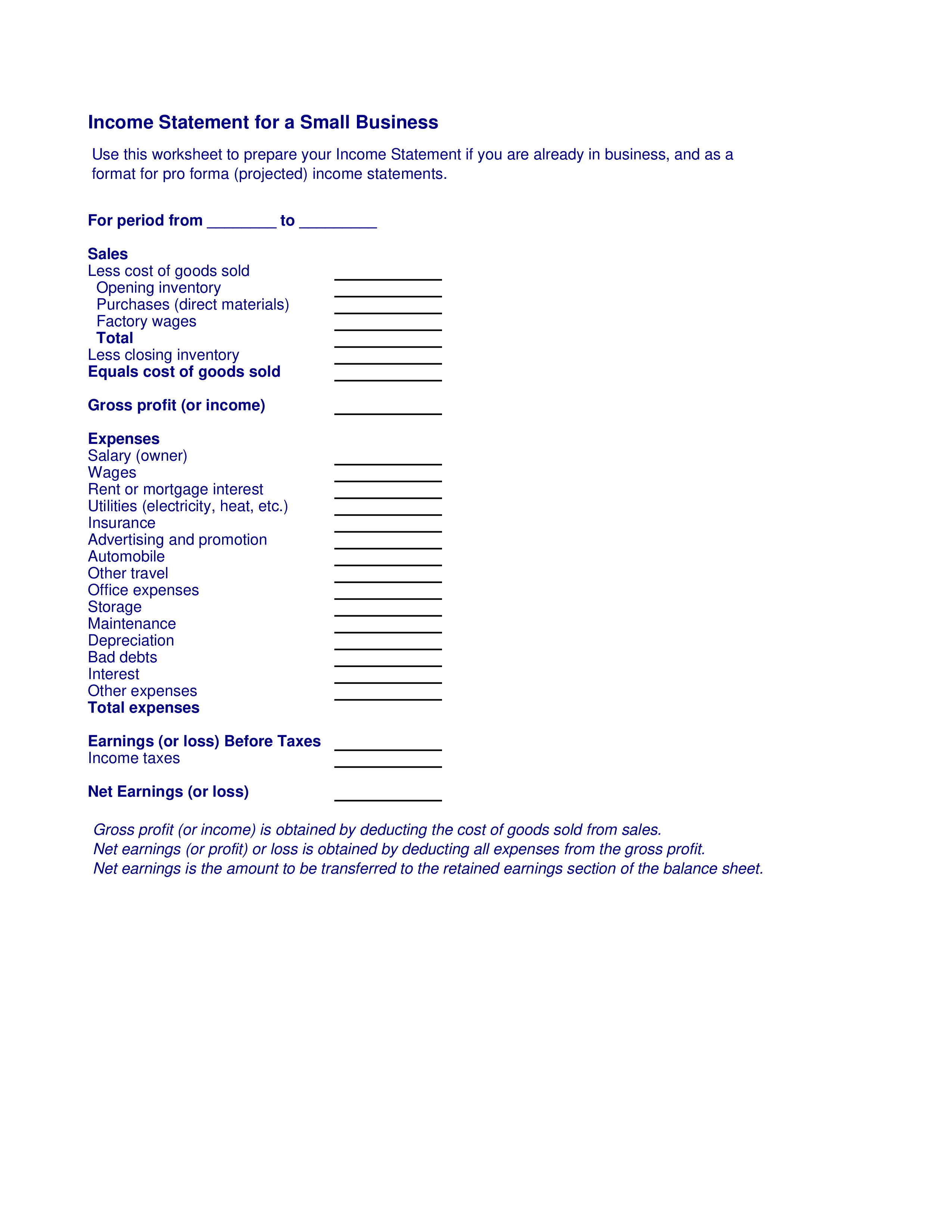 bank income statement template