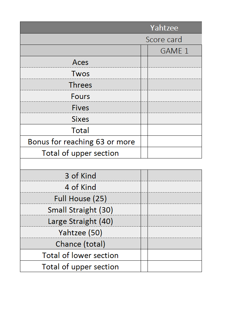 Free Yahtzee Score Sheets main image