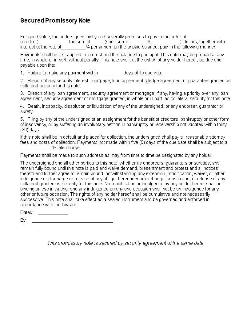 Secured Promissory Note example 模板