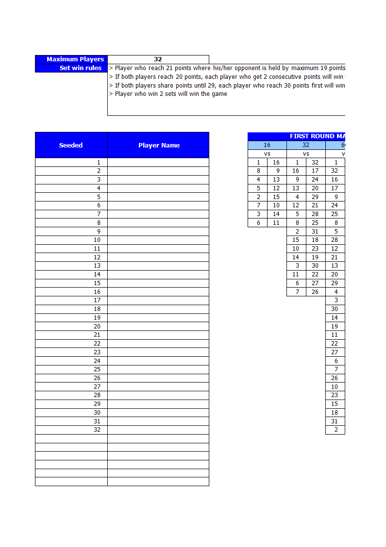 Badminton Tournament Brackets 模板