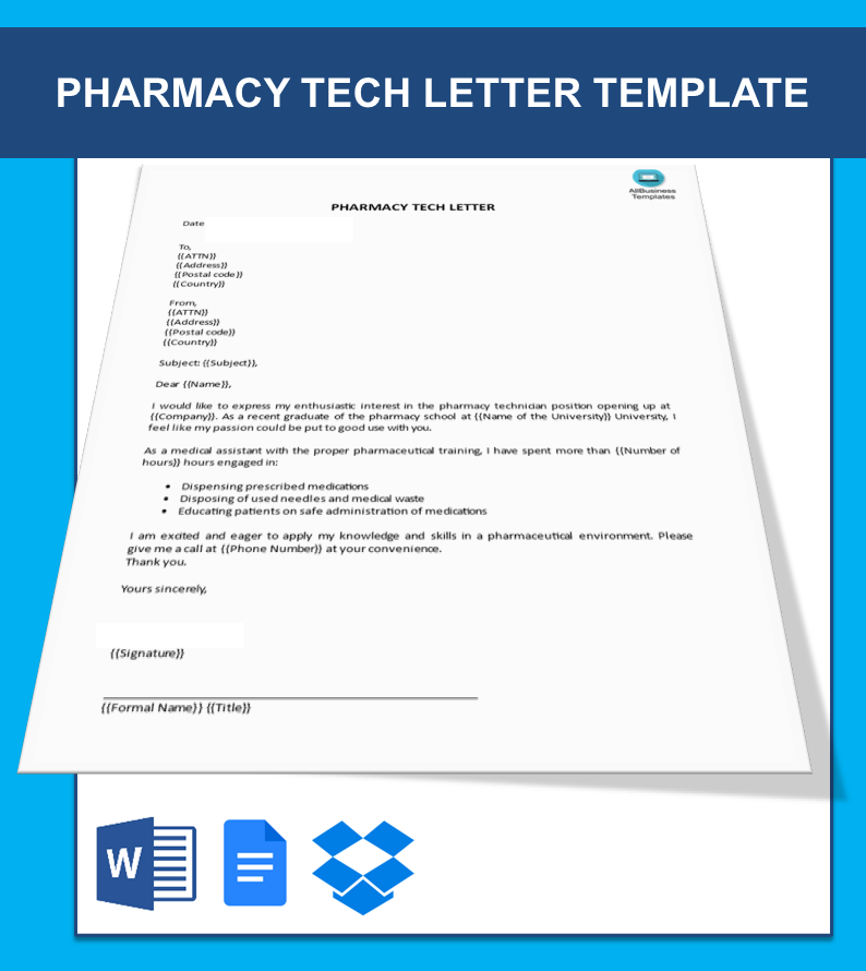 pharmacy tech letter modèles