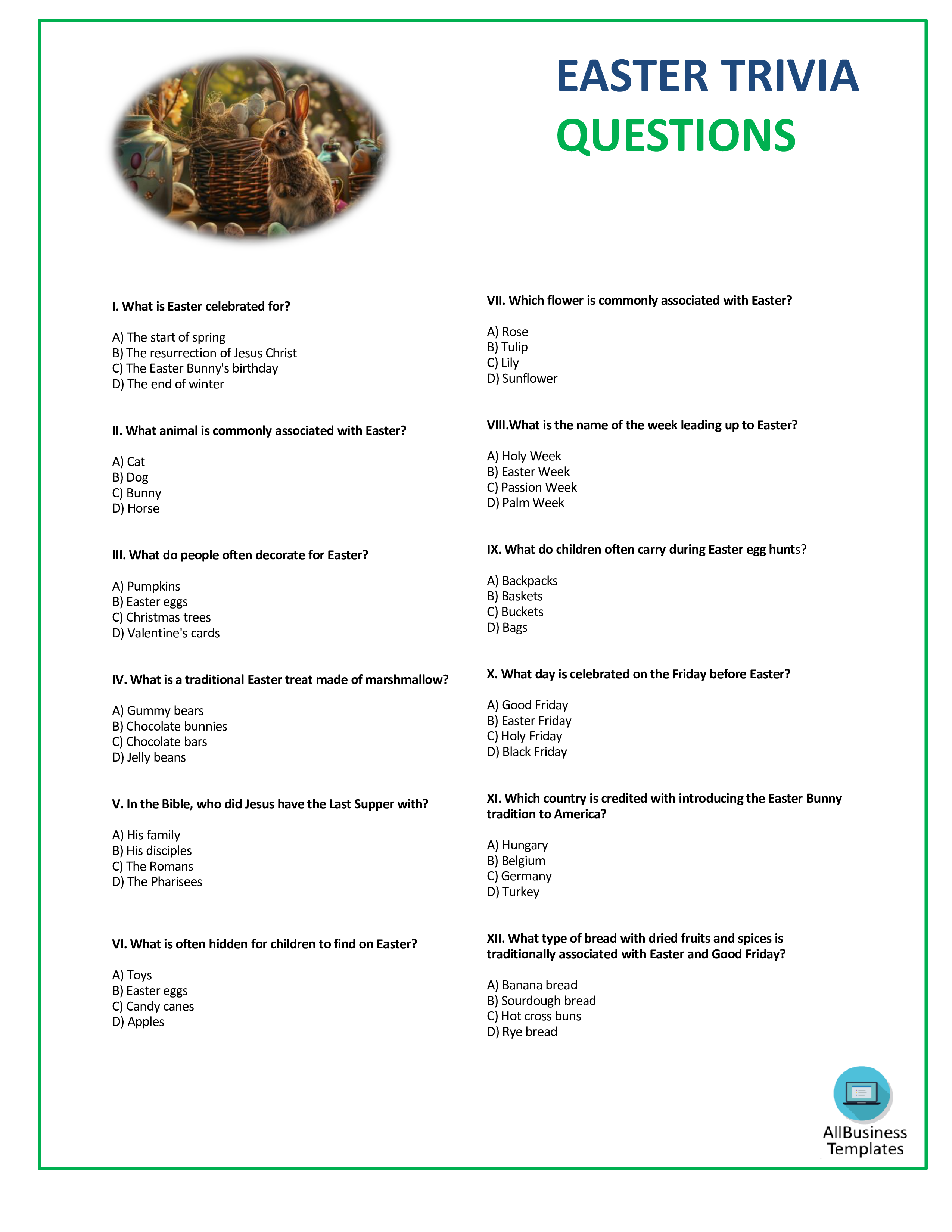 easter trivia template