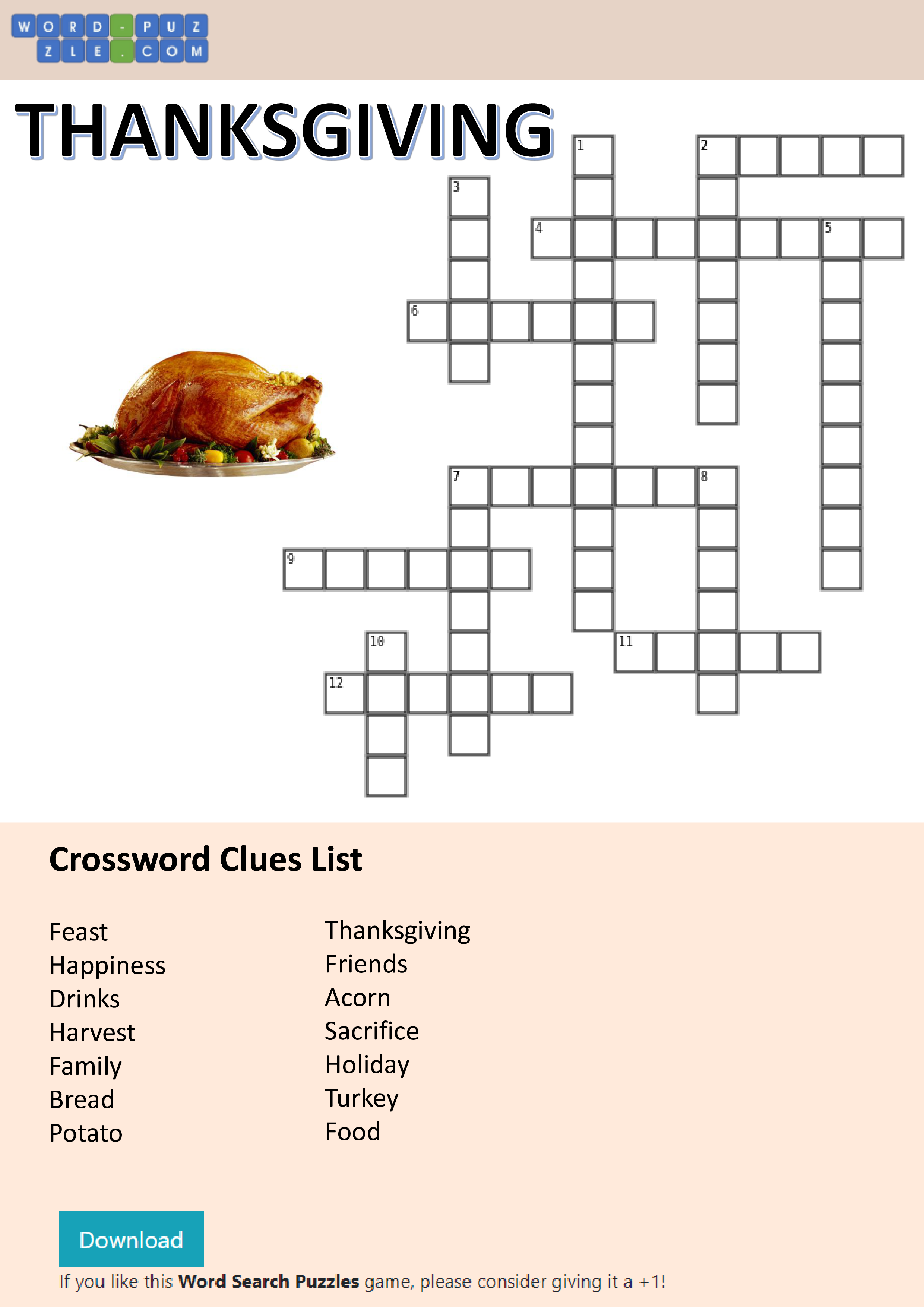 Thanksgiving Crossword Puzzle  Templates at Within Blank Word Search Template Free