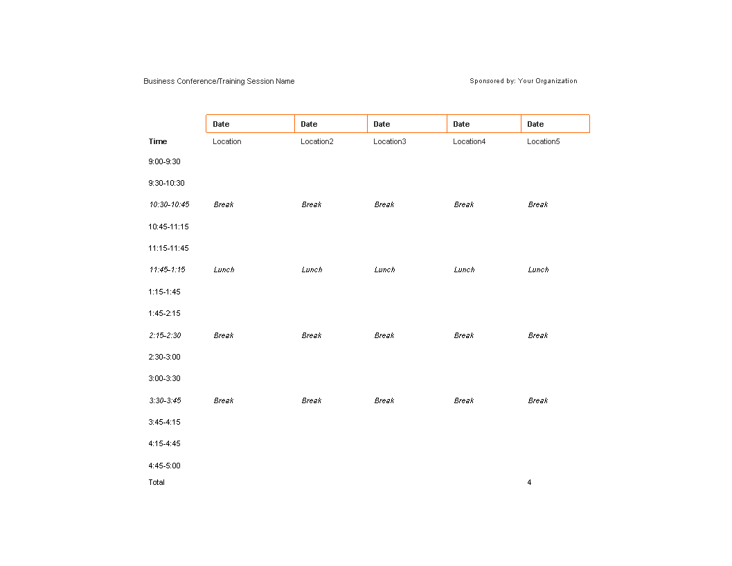 business event schedule format template