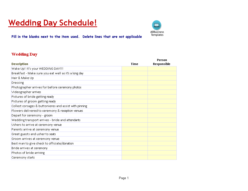 Wedding Day Schedule Template 模板