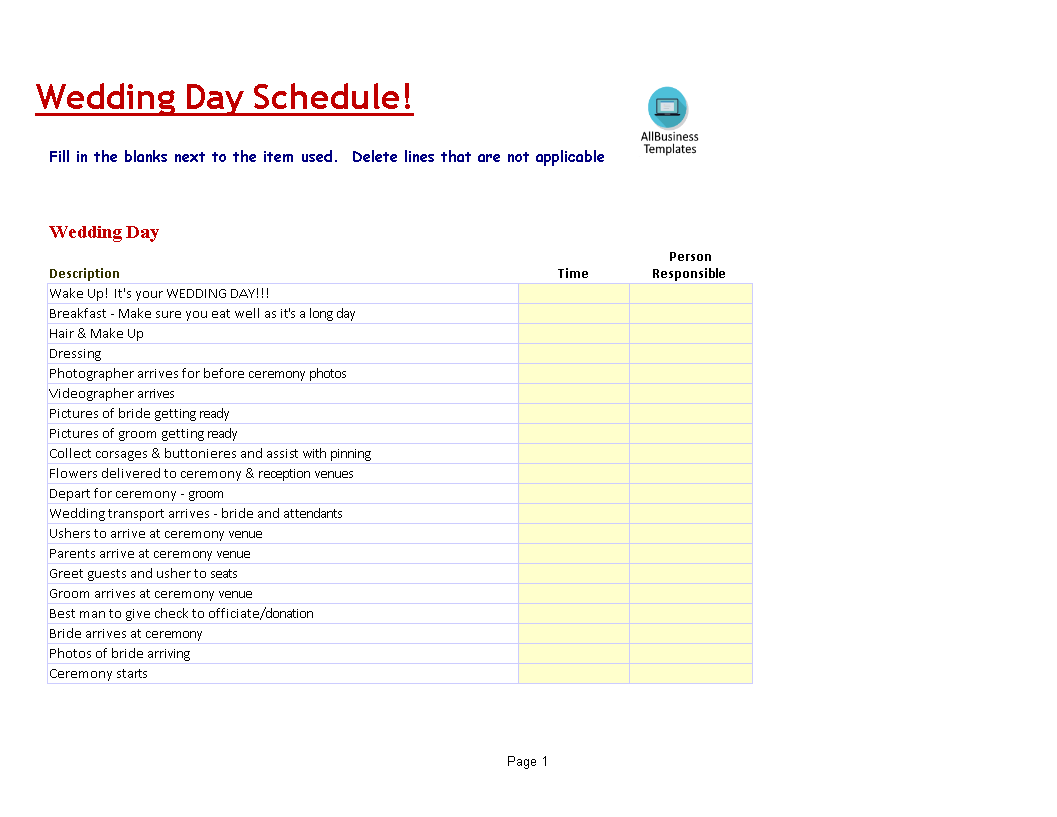 Wedding Agenda Template Sfiveband
