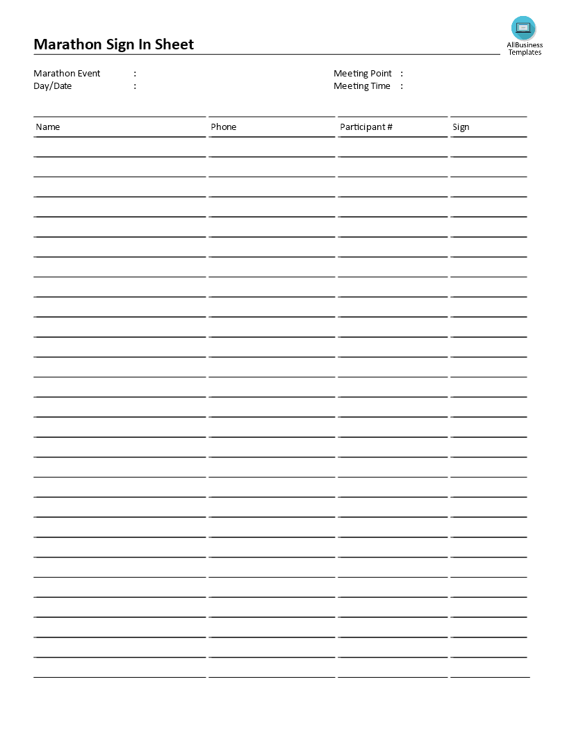 marathon sign in sheet Hauptschablonenbild