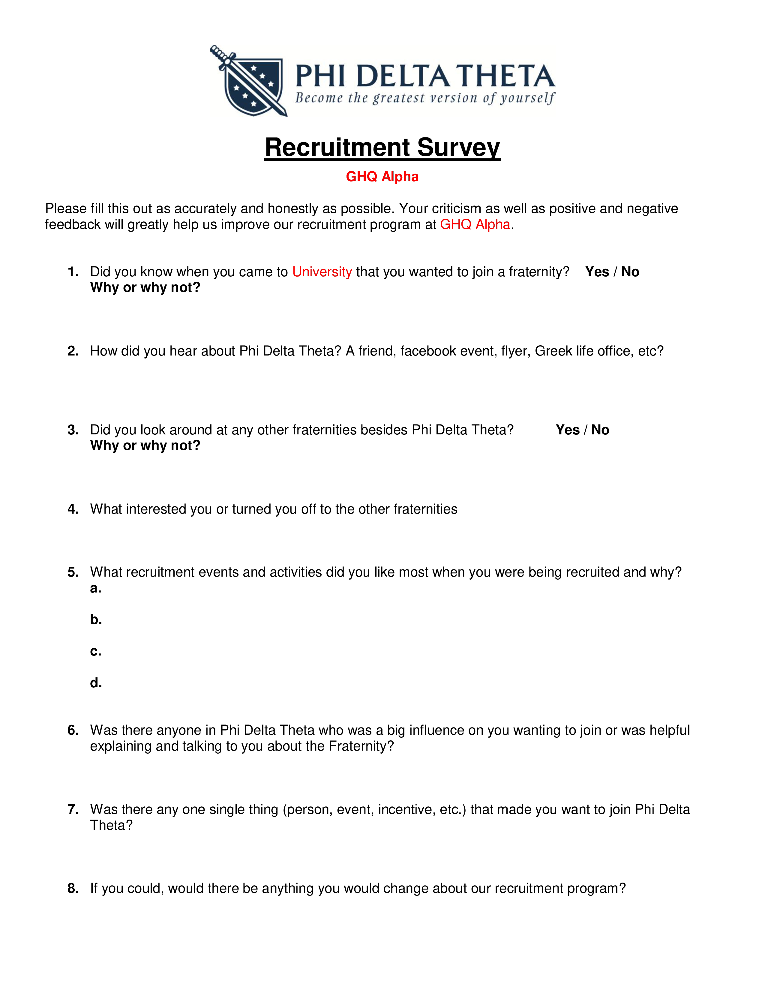 Printable Recruitment Survey 模板