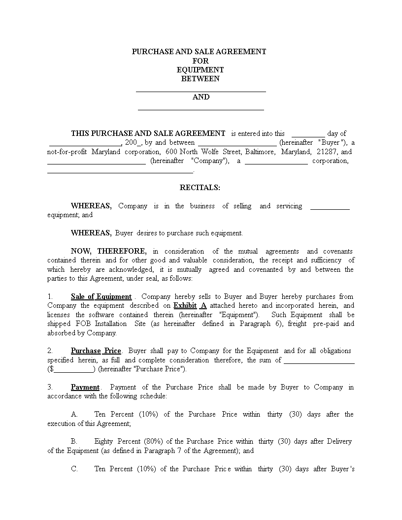 equipment sales contract template