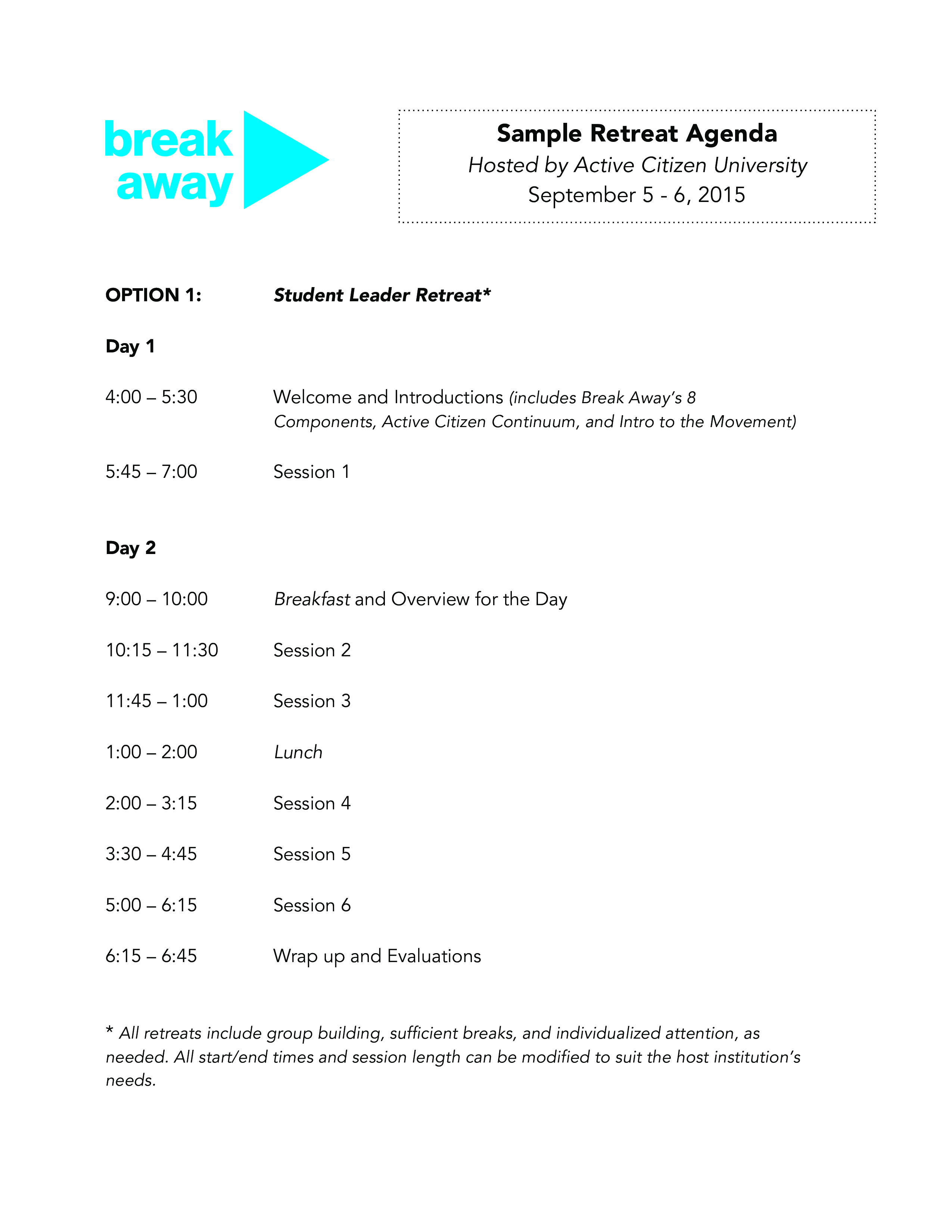 Retreat Agenda sample Templates at