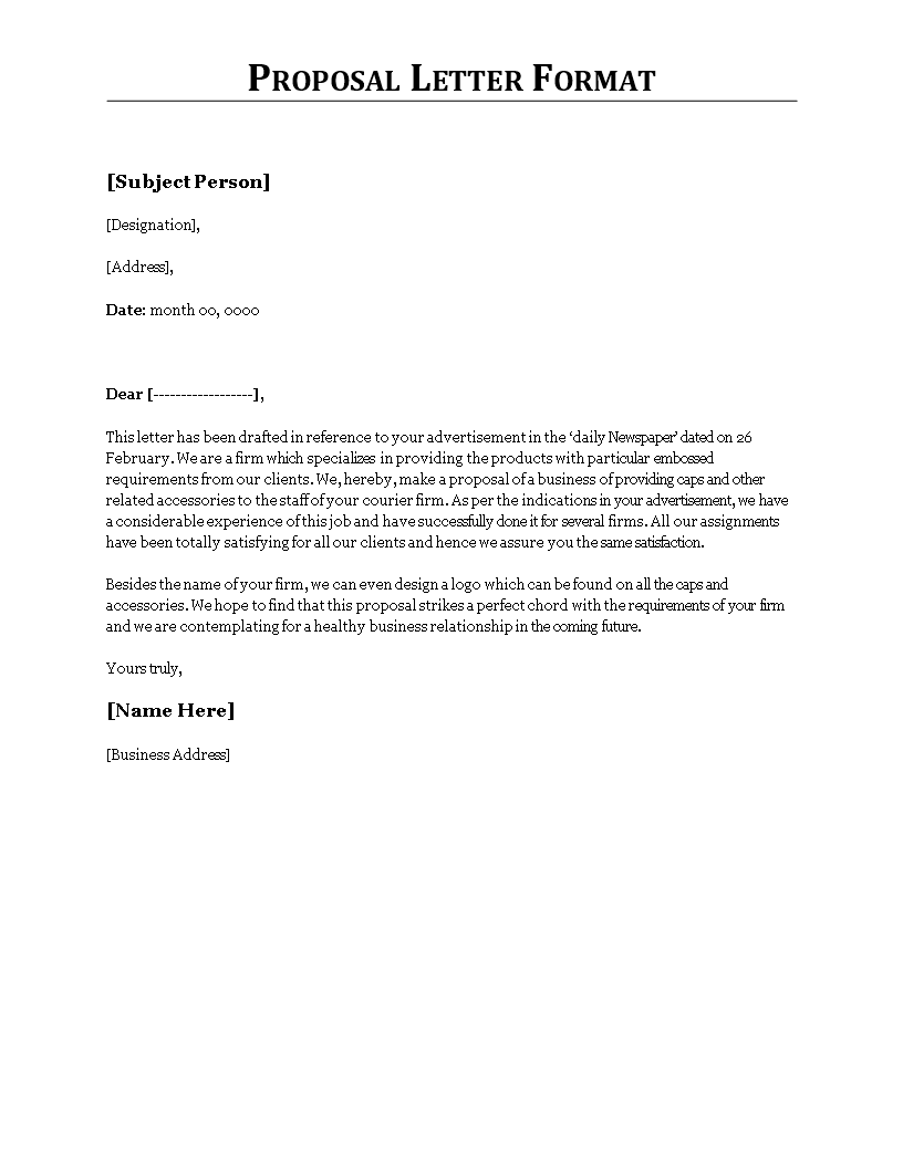 proposal letter format modèles