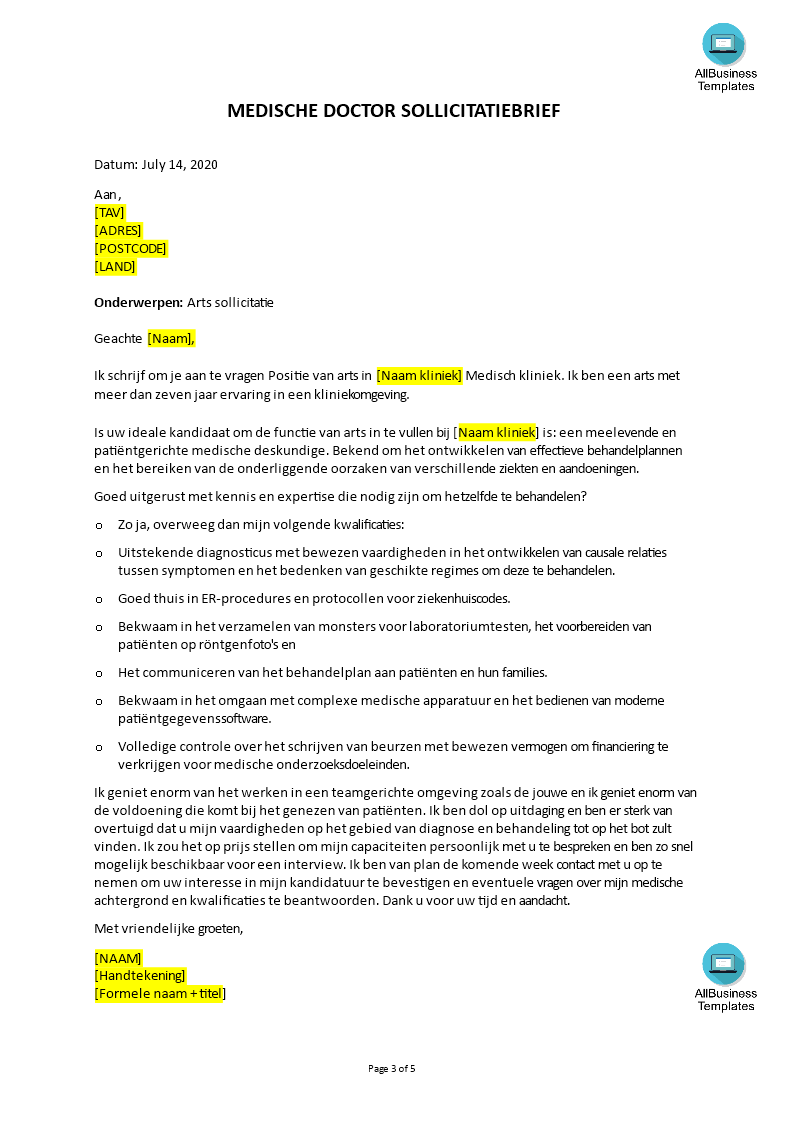 formele sollicitatiebrief voor medisch dokter plantilla imagen principal