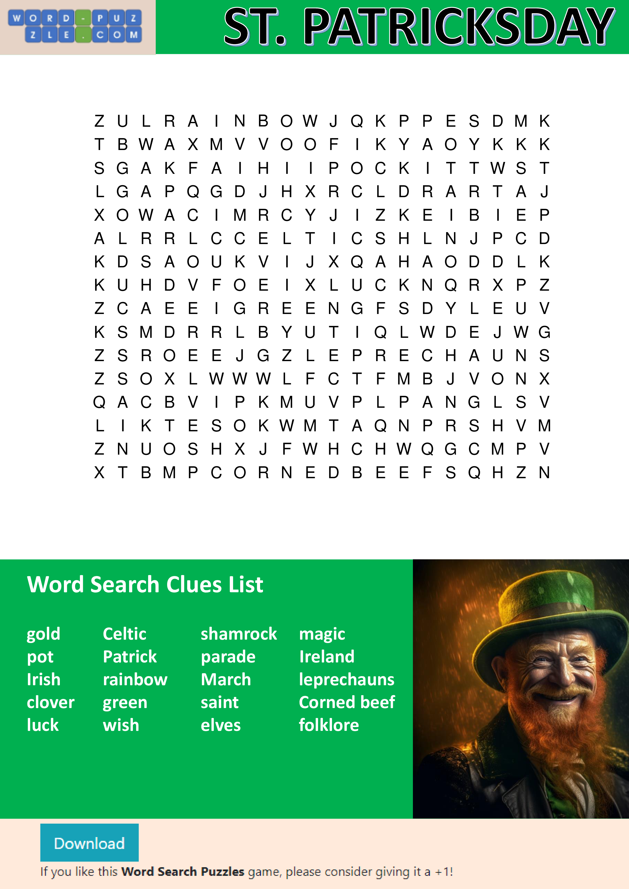 Saint Patrick's day word search 模板