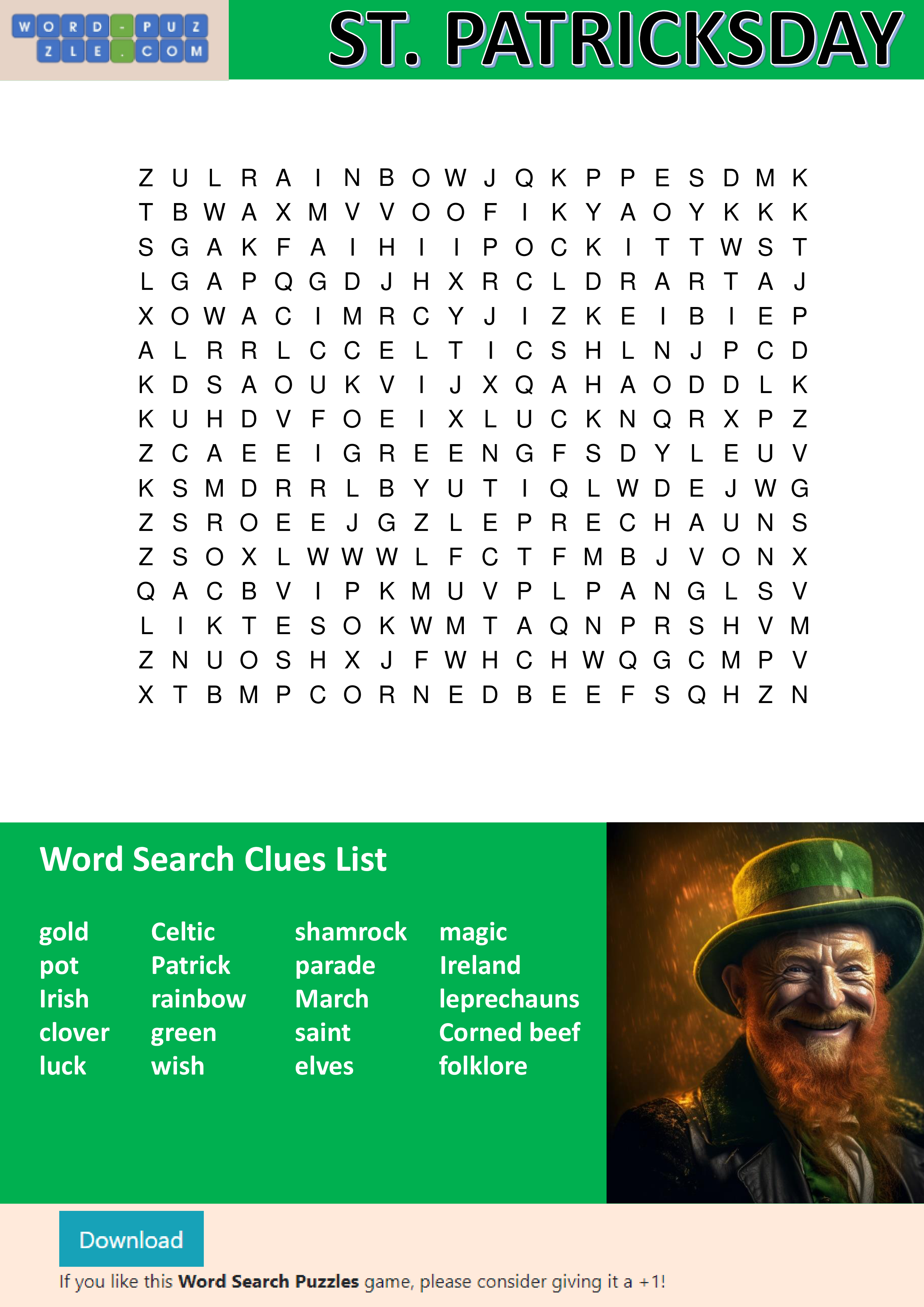 saint patrick's day word search voorbeeld afbeelding 