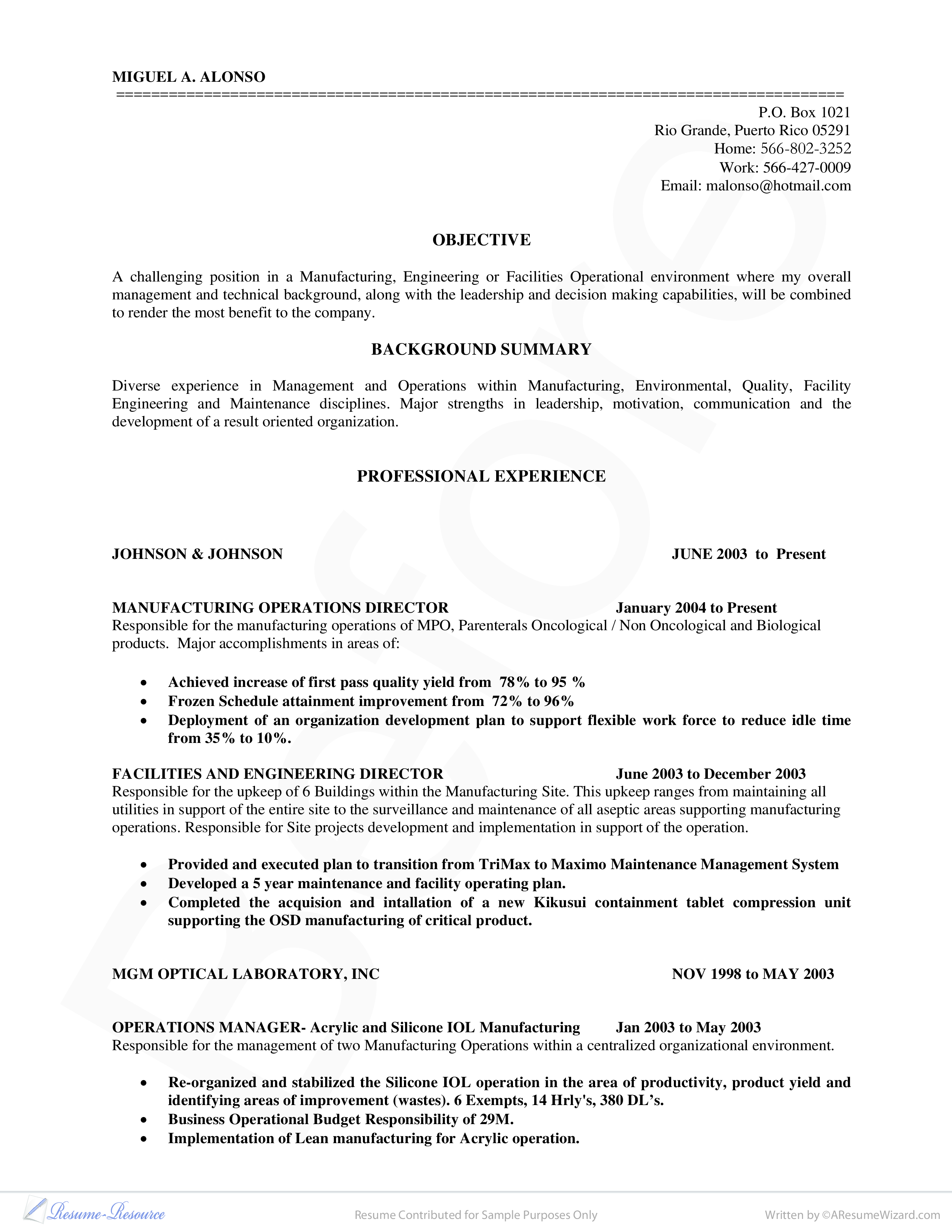 manufacturing manager resume - before and after template