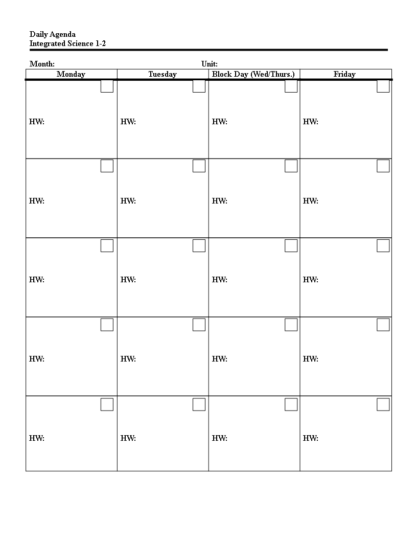 daily agenda in word template