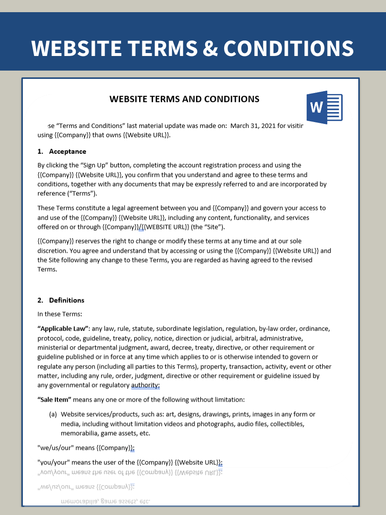 Website Terms and Conditions template 模板