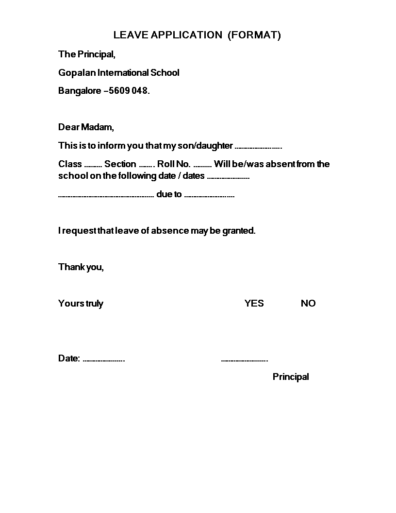 formal leave application letter Hauptschablonenbild