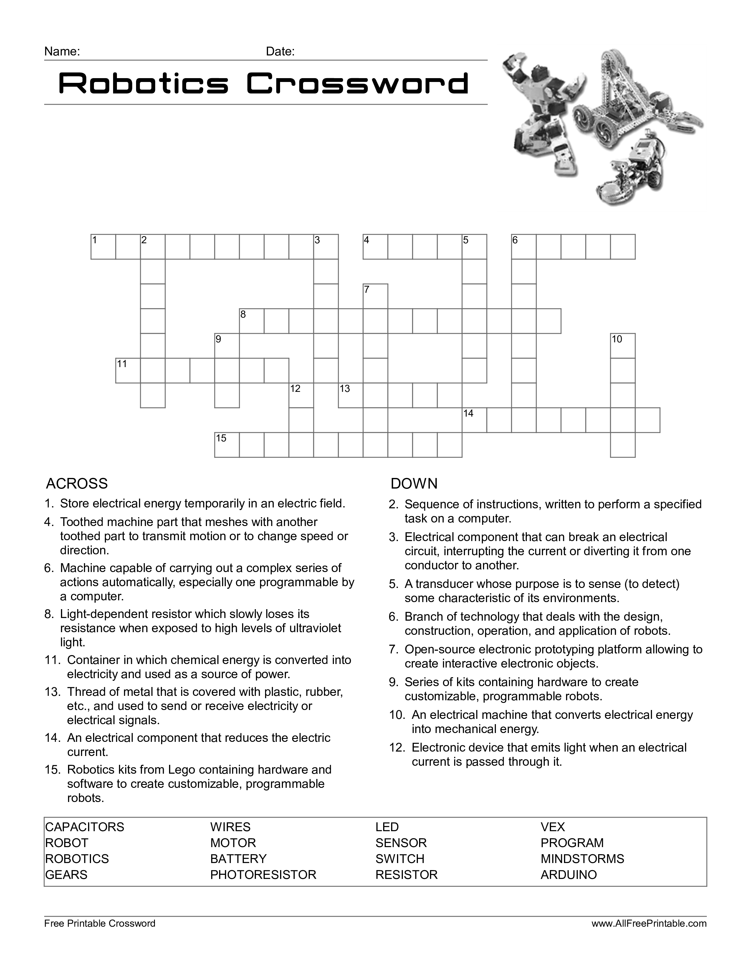 free robotics crossword templates at