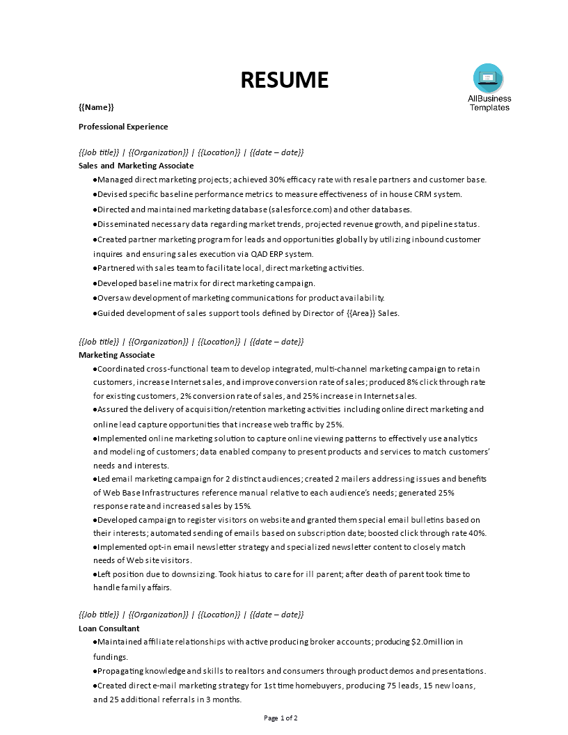 senior marketing associate resume template
