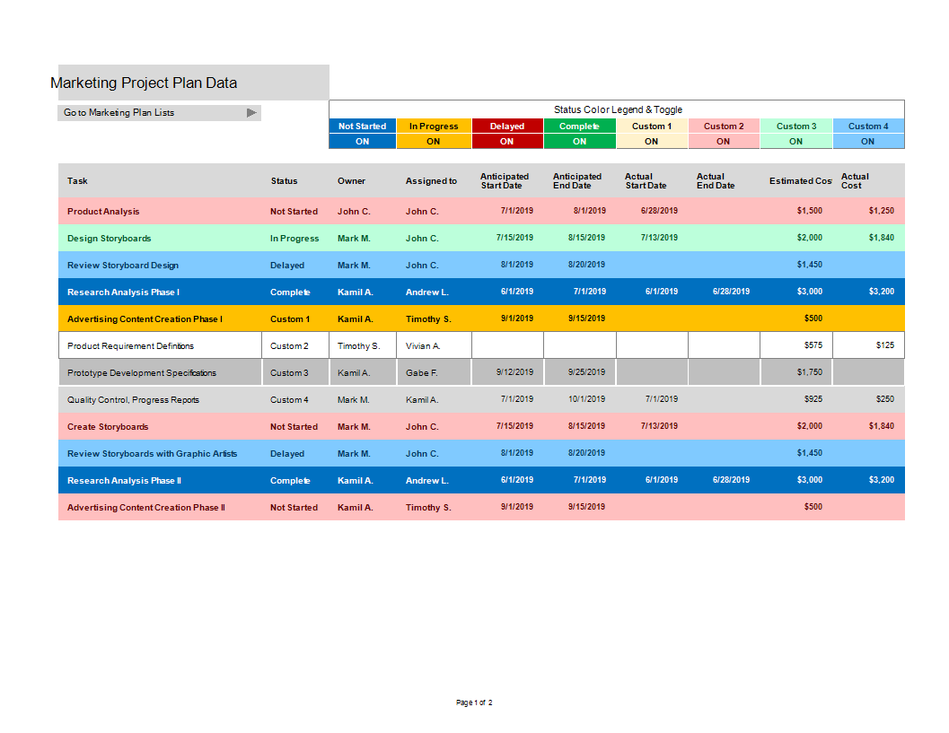 multiple project tracking XLSX Template 模板