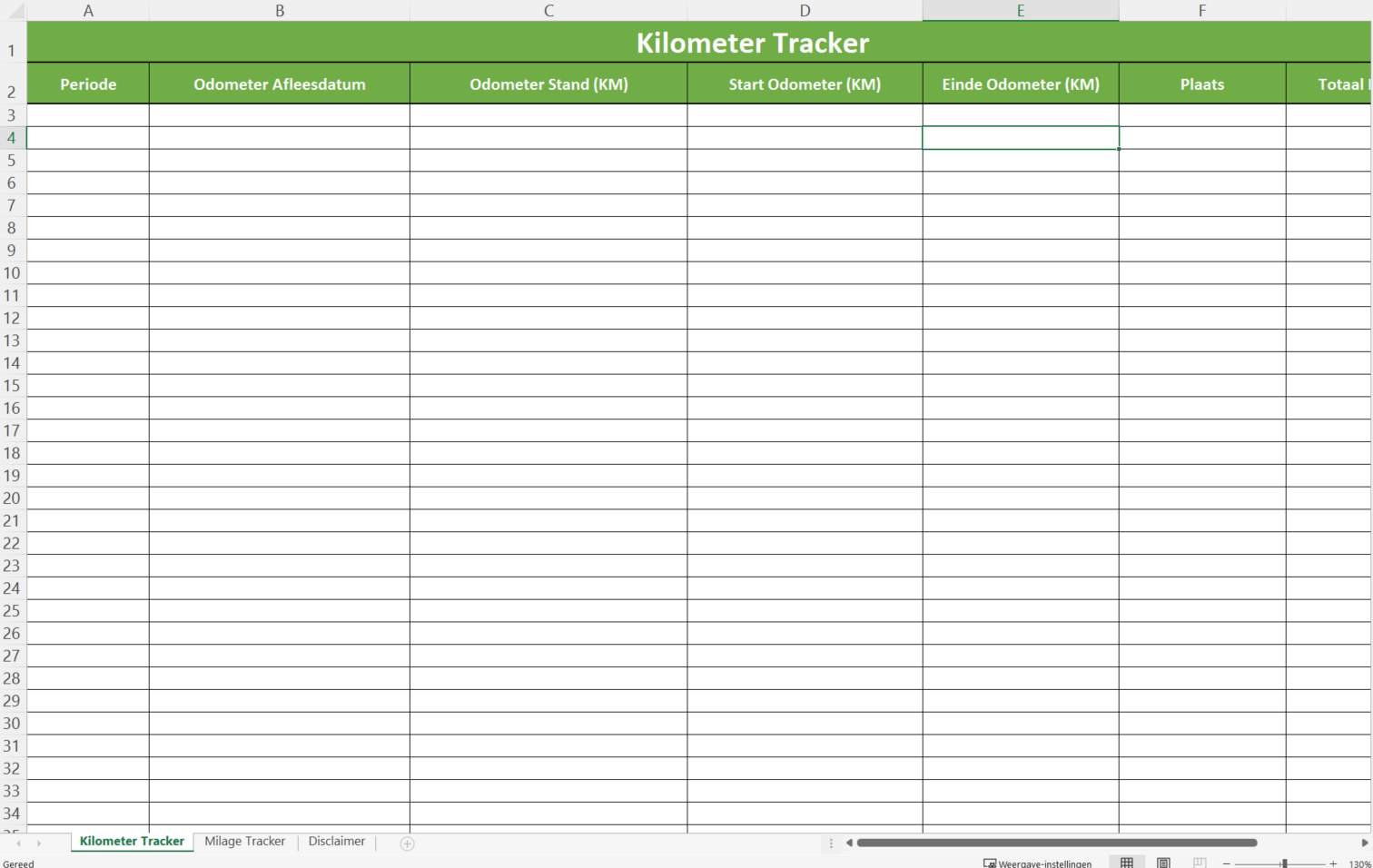 kilometerregistratie template modèles