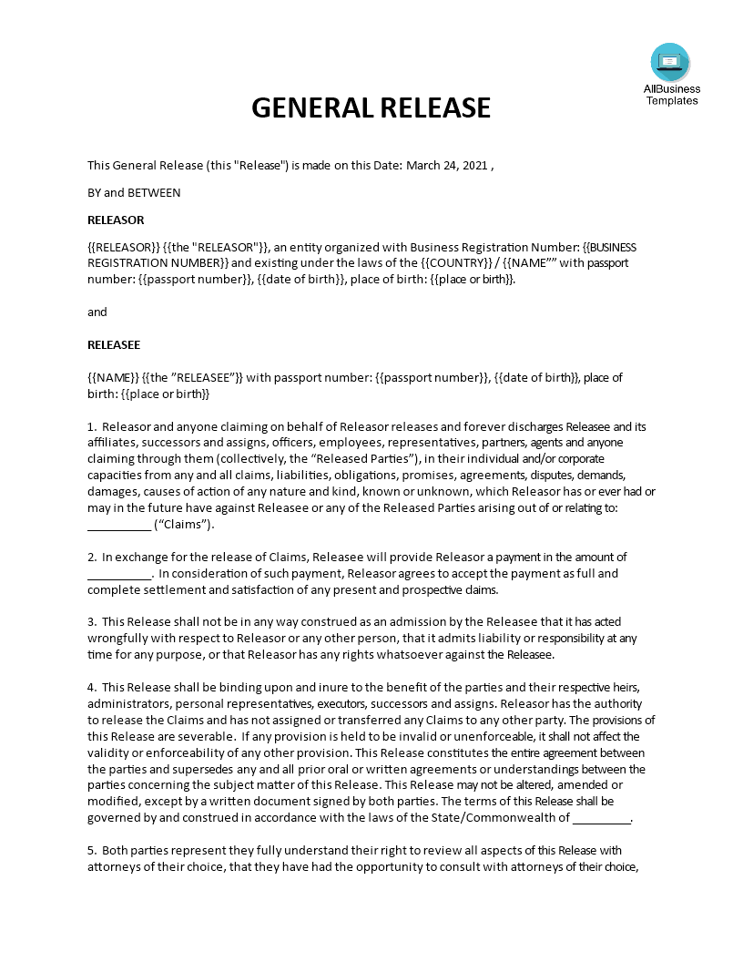 General Release Waiver Agreement main image