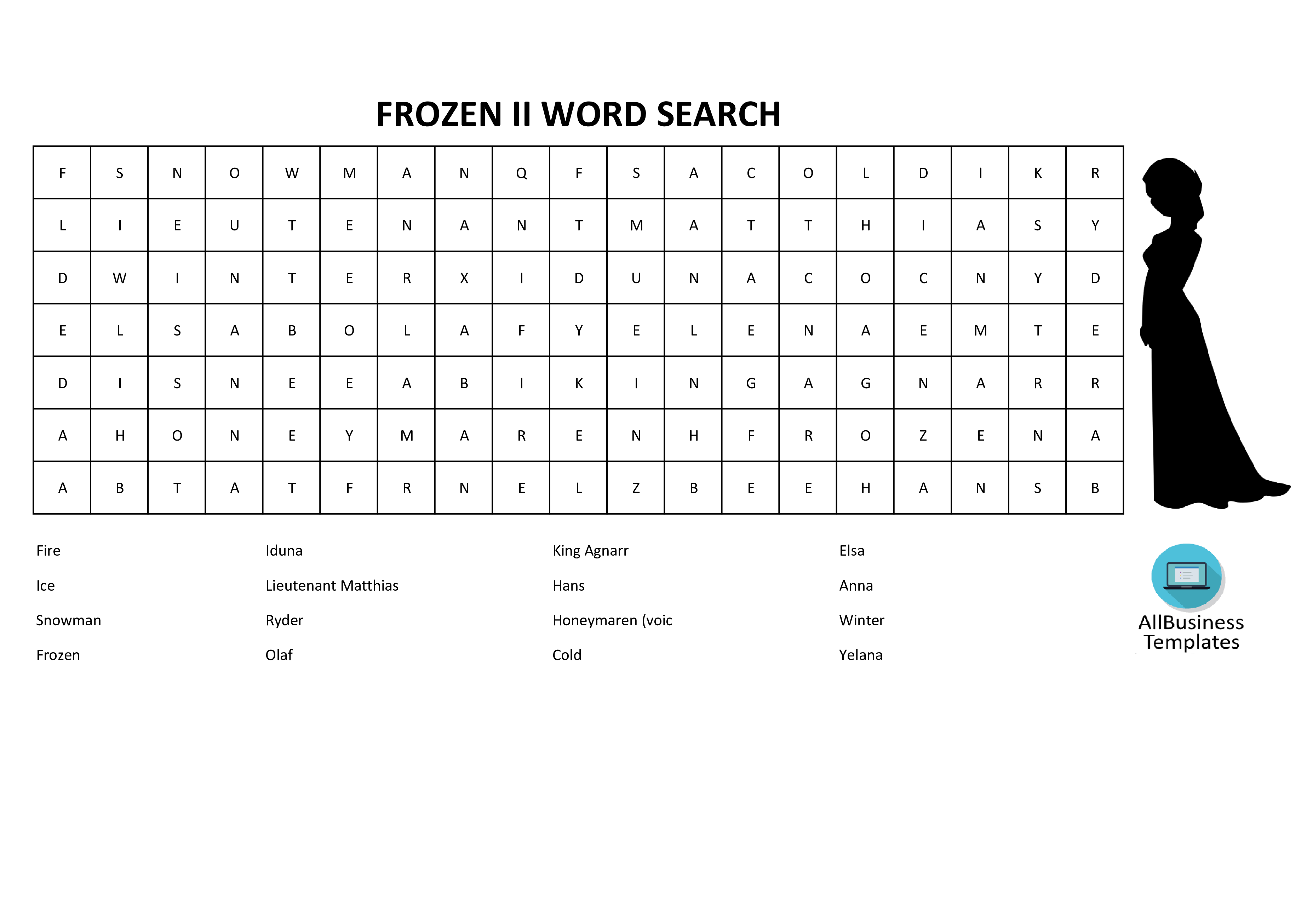 Word Search Frozen 2 with answers main image