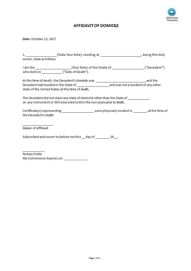 Affidavit Of Domicile main image