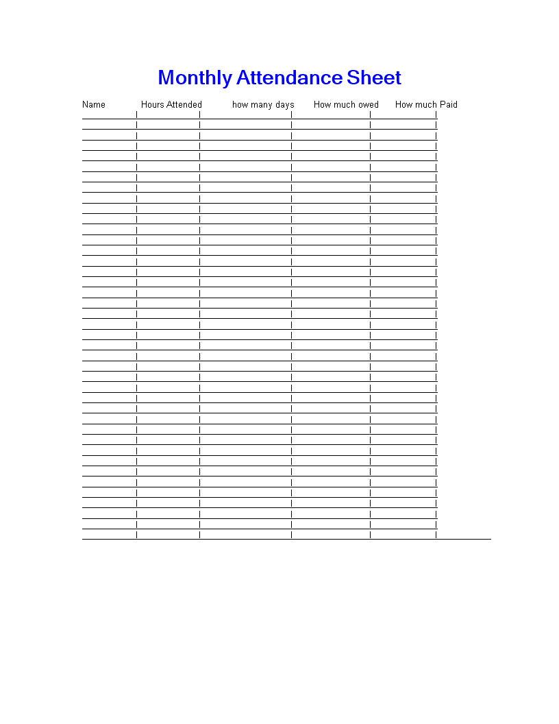 monthly attendance sign in sheet Hauptschablonenbild