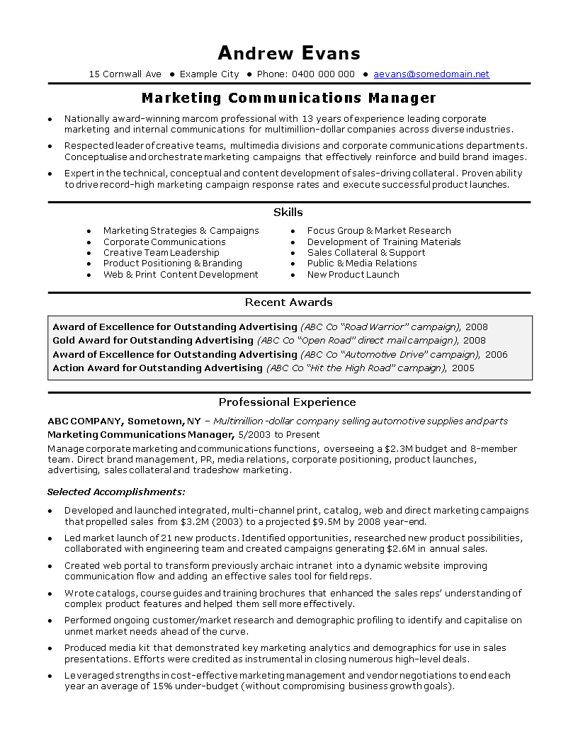 IT Marketing Manager Resume 模板