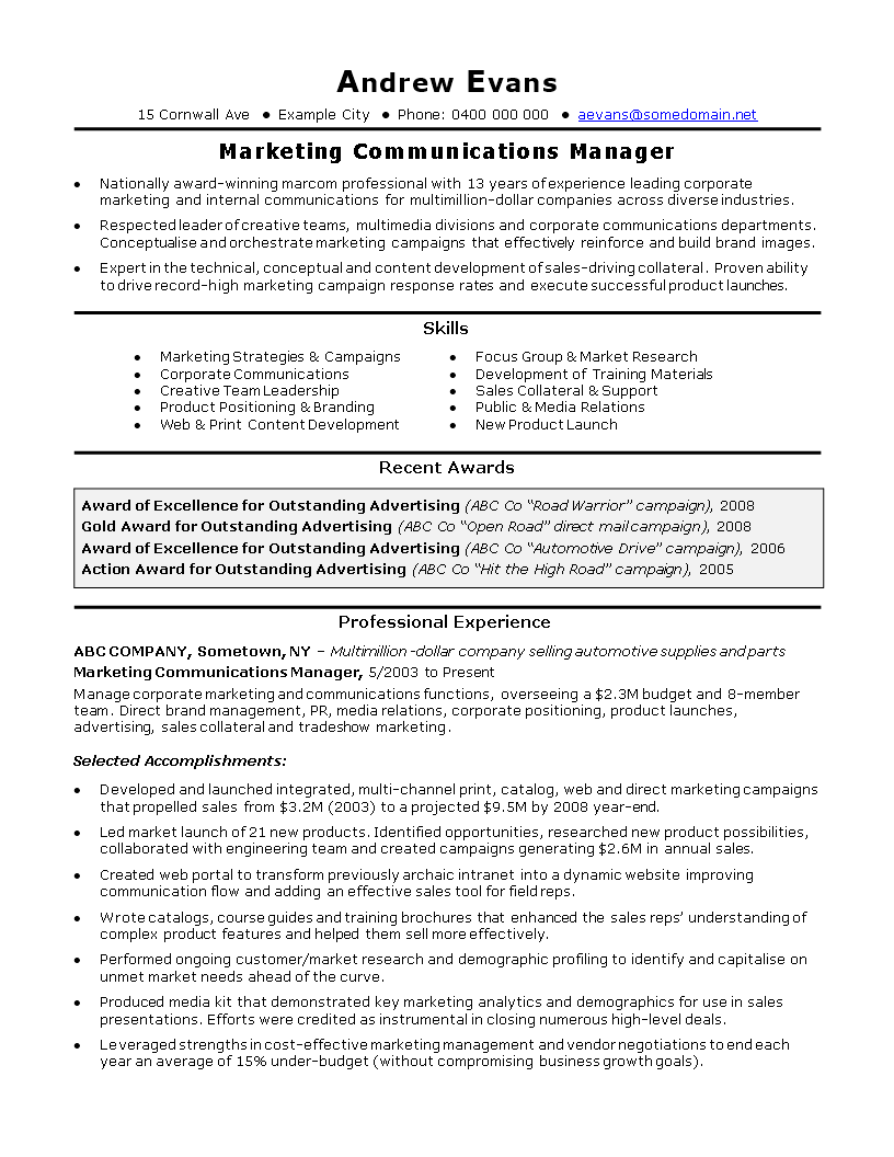 it marketing manager resume Hauptschablonenbild