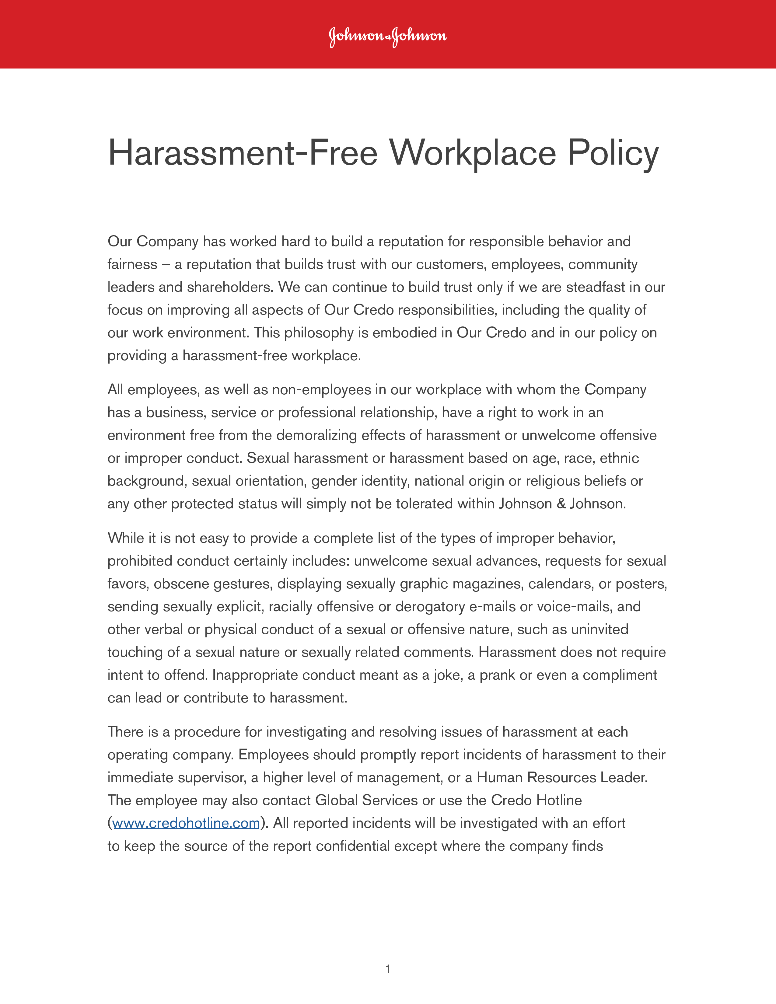 Harassment Policy 模板