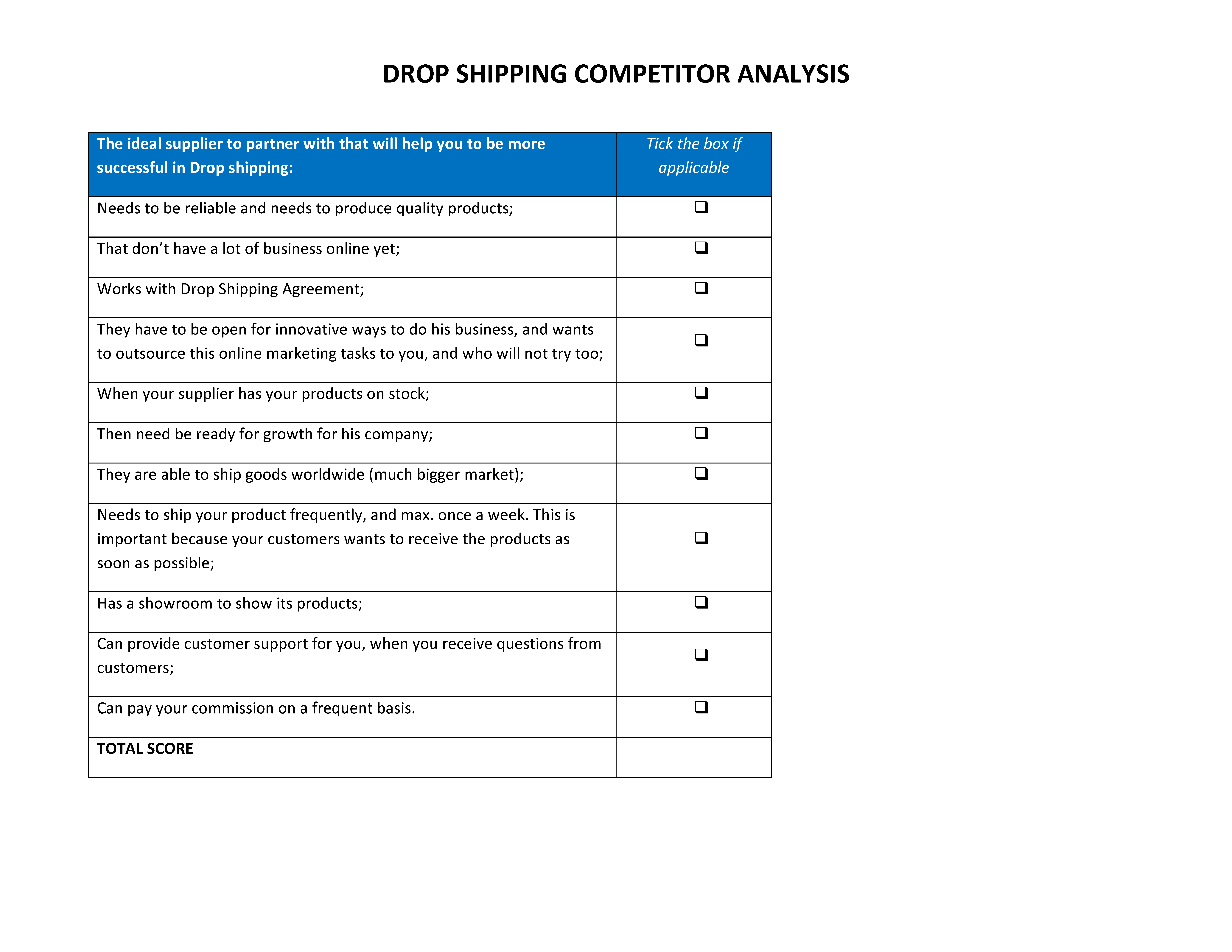 Drop Shipping Competitor Analysis Excel | Templates at ...