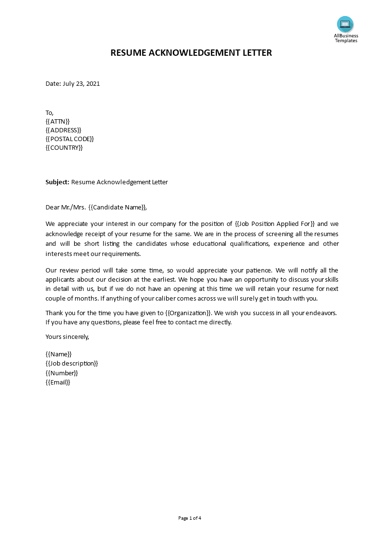 acknowledgement letter voorbeeld afbeelding 