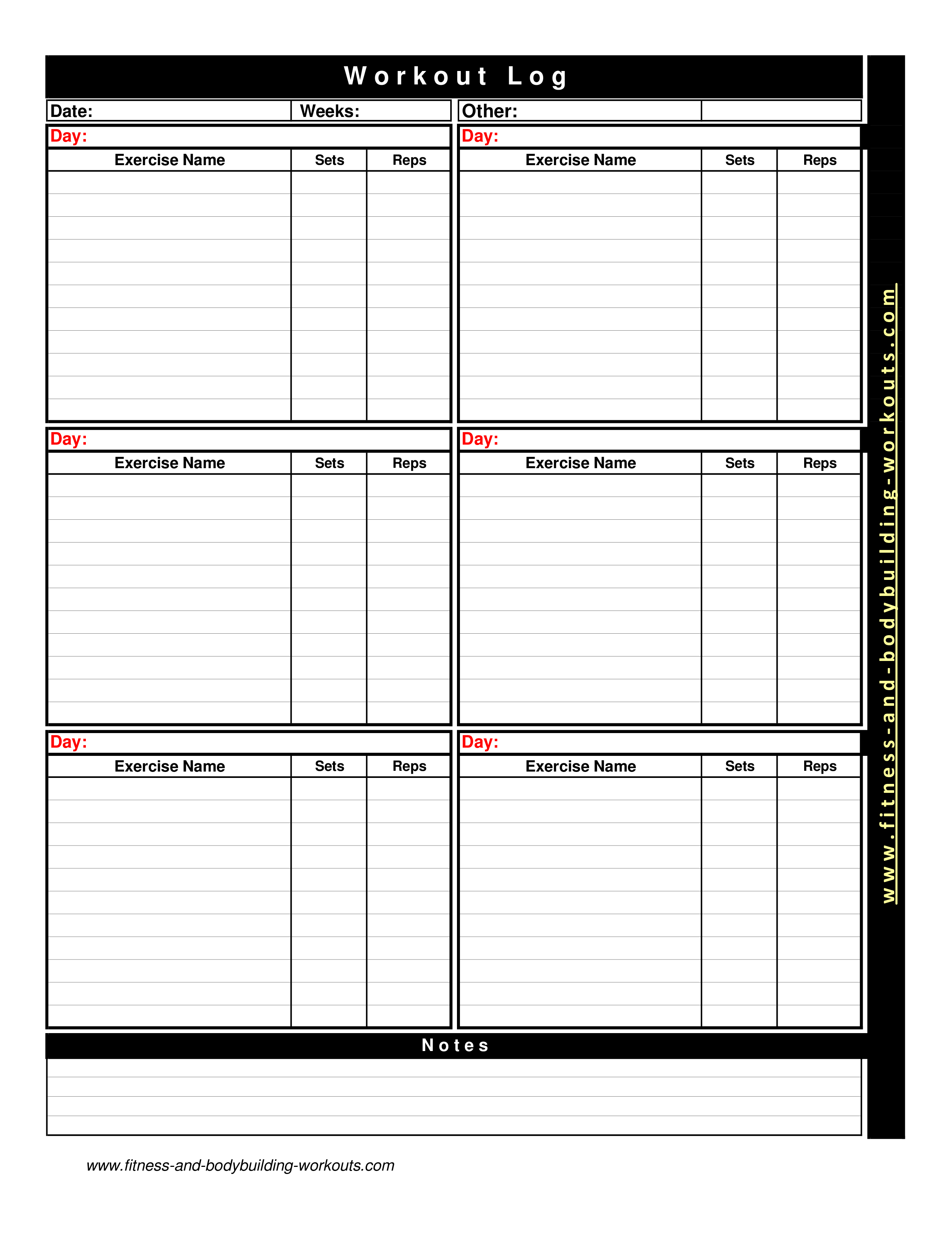 blank workout chart template