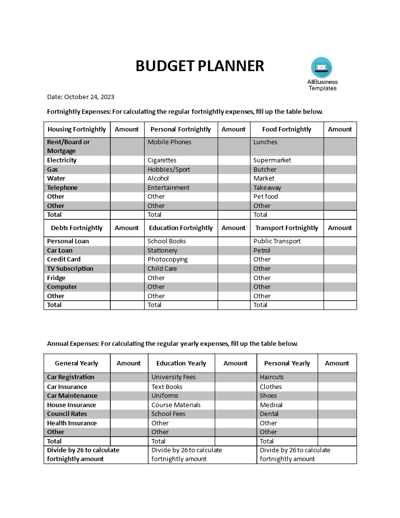 budget planner printable plantilla imagen principal
