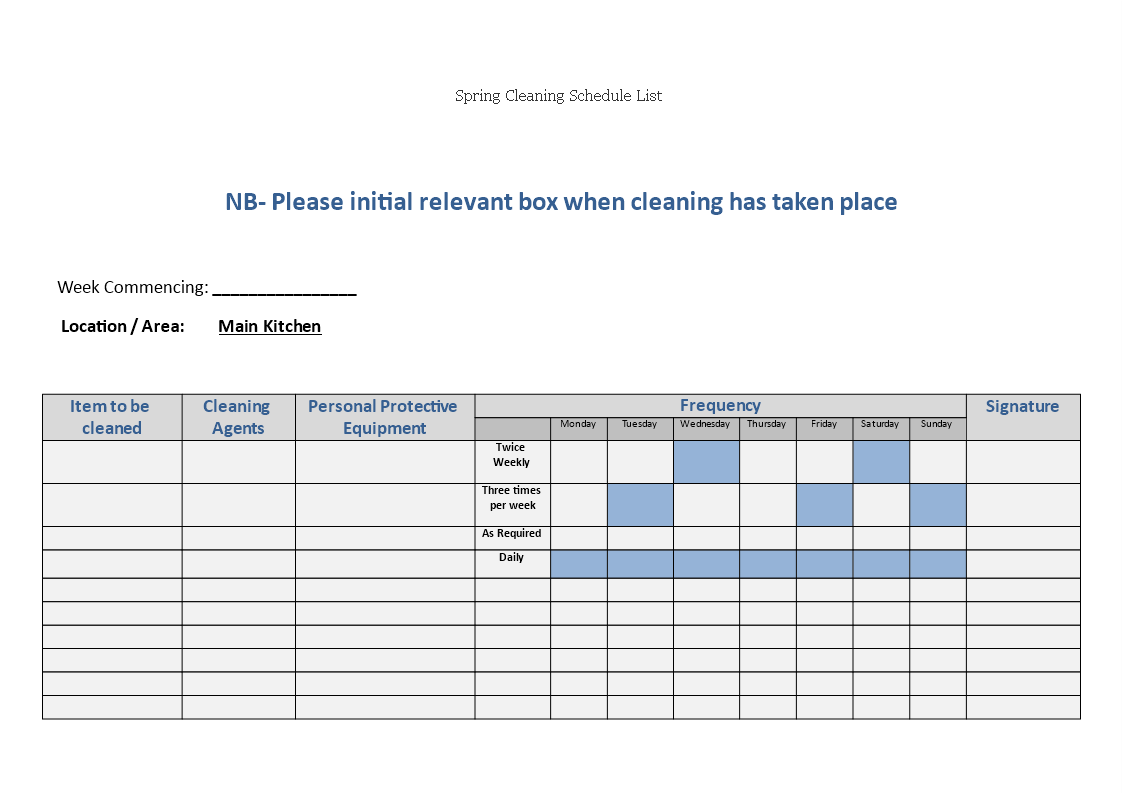 spring cleaning schedule list voorbeeld afbeelding 