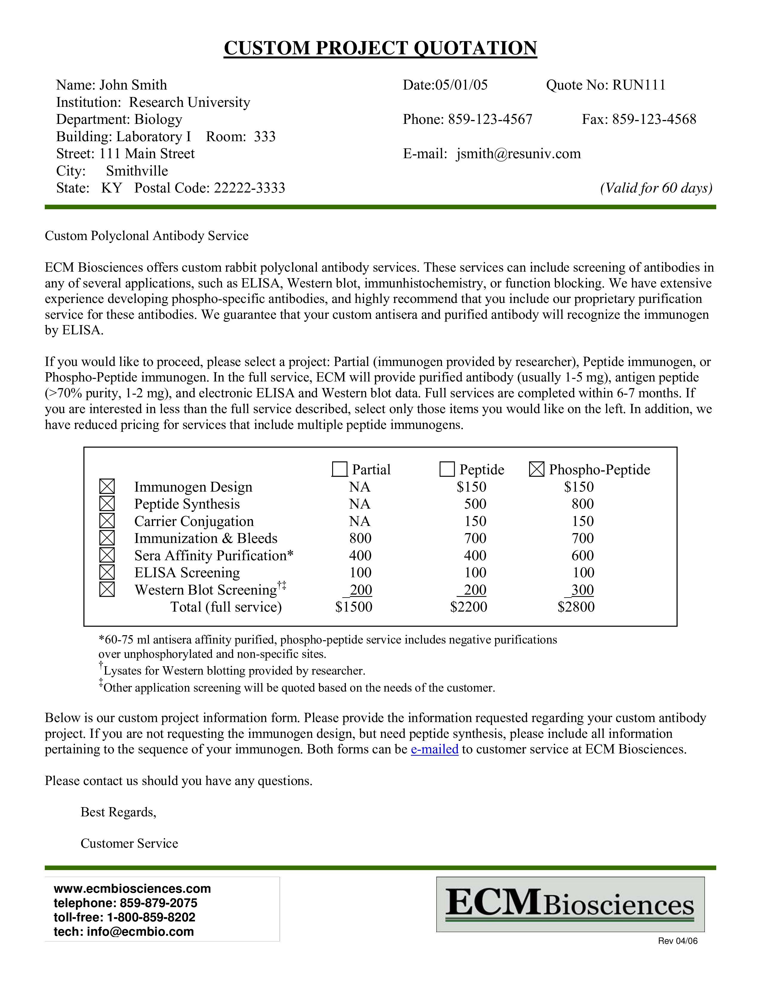 project quotation modèles